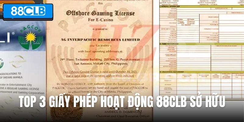 Top 3 giấy phép hoạt động 88CLB sở hữu